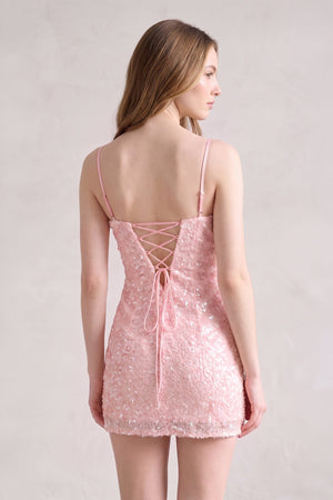 Pink Bodycon Spaghetti Straps Short Homecoming Dress With Sequins (4) | SHEISME