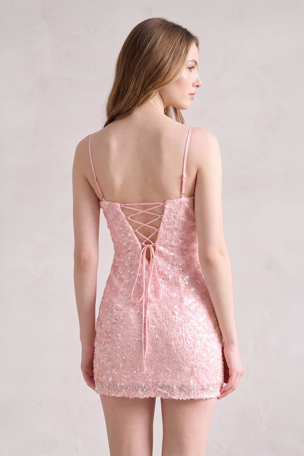 Pink Bodycon Spaghetti Straps Short Homecoming Dress With Sequins (4) | SHEISME