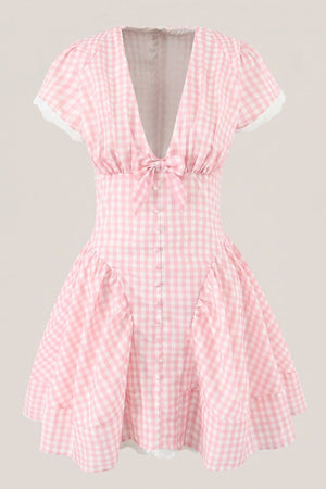 Pink Gingham Cotton A - Line Mini Dress - SHE IS ME Dresses