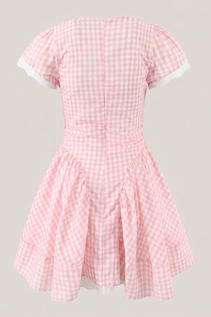 Pink Gingham Cotton A - Line Mini Dress - SHE IS ME Dresses