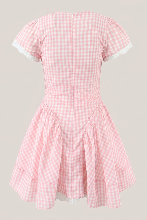 Pink Gingham Cotton A - Line Mini Dress - SHE IS ME Dresses