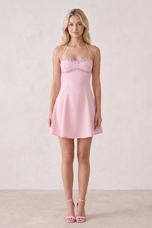 Pink Halter A-Line Embroidery Satin Short Homecoming Dress (5) | SHEISME