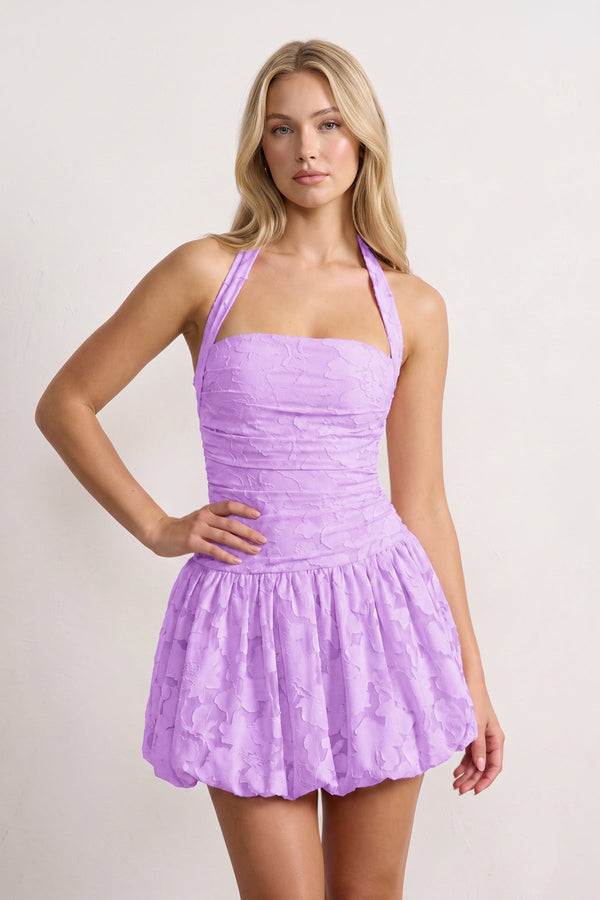 Lilac Halter Jacquard Chiffon A-Line Homecoming Dress | SHEISME