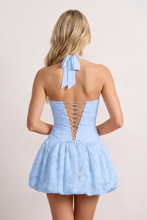 Sky Blue Halter Jacquard Chiffon A-Line Homecoming Dress | SHEISME