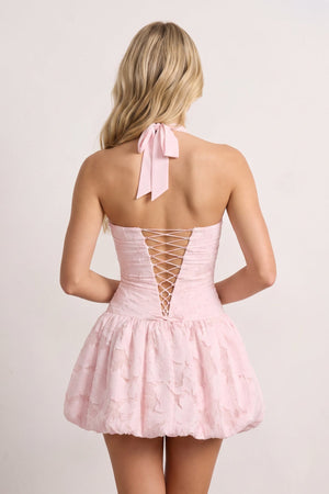 Pink Halter Jacquard Chiffon A-Line Homecoming Dress | SHEISME