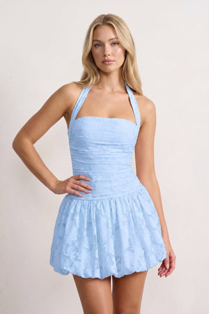 Sky Blue Halter Jacquard Chiffon A-Line Homecoming Dress | SHEISME