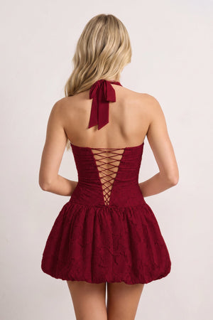 Burgundy Halter Jacquard Chiffon A-Line Homecoming Dress | SHEISME