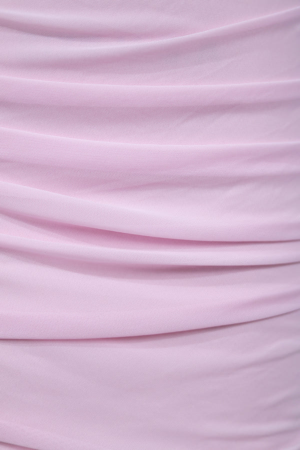 Pink Halter Tulle Sheath Ruched Homecoming Dress With Lace-Up Back (6) | SHEISME