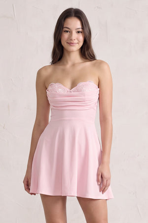 Pink Lace Sweetheart A-Line Linen Short Homecoming Dress (3) | SHEISME