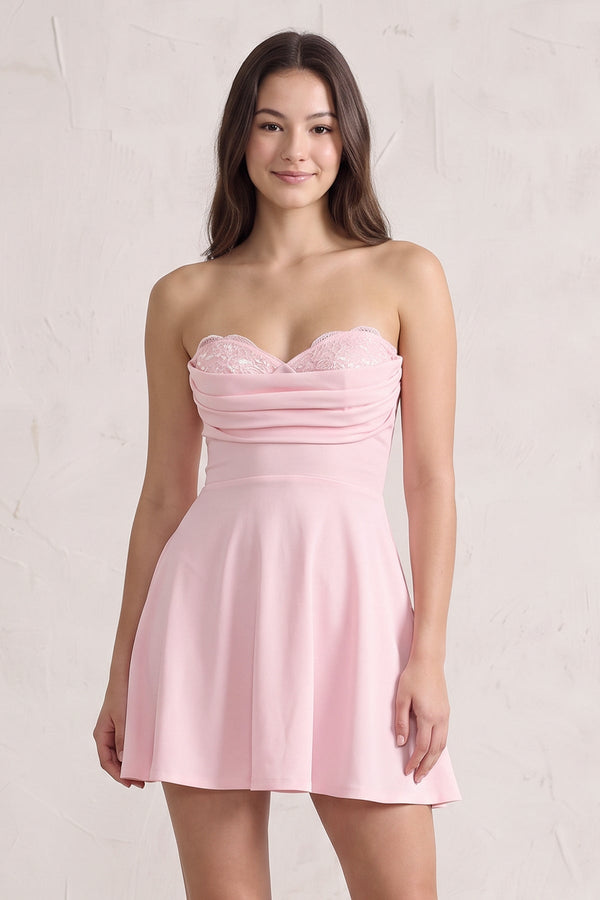 Pink Lace Sweetheart A-Line Linen Short Homecoming Dress (3) | SHEISME