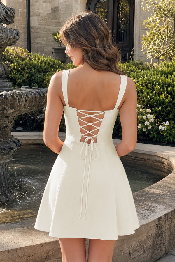 Ivory Lace Sweetheart A-Line Satin Homecoming Dress With Lace-Up Back | SHEISME