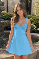 Blue Lace Sweetheart A-Line Satin Homecoming Dress With Lace-Up Back | SHEISME