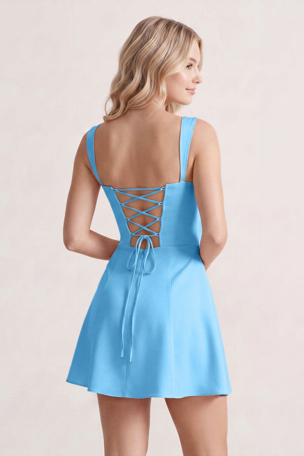 Blue Lace Sweetheart A-Line Satin Homecoming Dress With Lace-Up Back | SHEISME