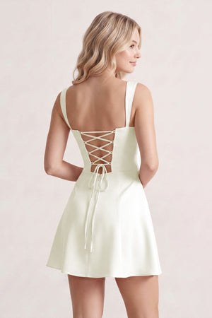 Ivory Lace Sweetheart A-Line Satin Homecoming Dress With Lace-Up Back | SHEISME