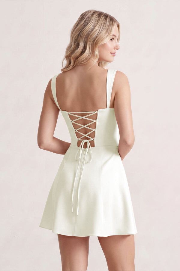 Ivory Lace Sweetheart A-Line Satin Homecoming Dress With Lace-Up Back | SHEISME