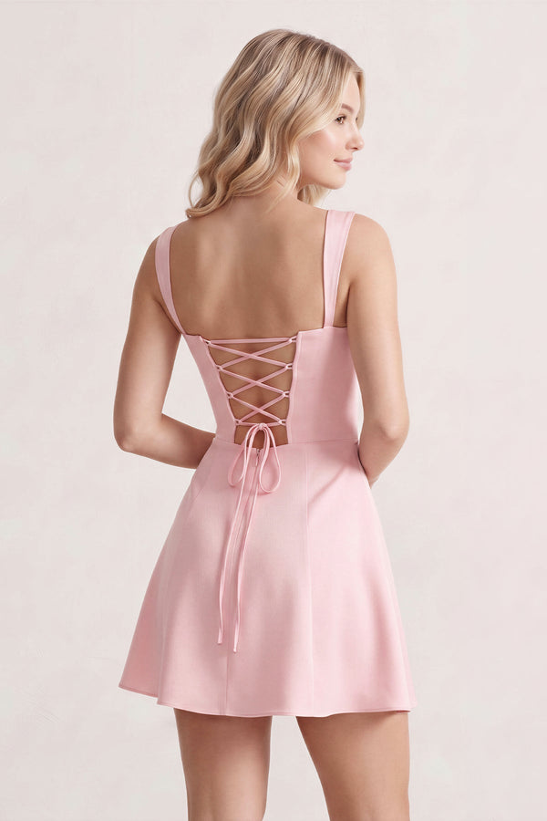 Pink Lace Sweetheart A-Line Satin Homecoming Dress With Lace-Up Back | SHEISME