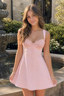 Pink Lace Sweetheart A-Line Satin Homecoming Dress With Lace-Up Back | SHEISME