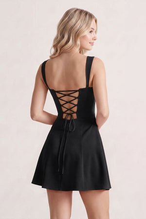Black Lace Sweetheart A-Line Satin Homecoming Dress With Lace-Up Back | SHEISME