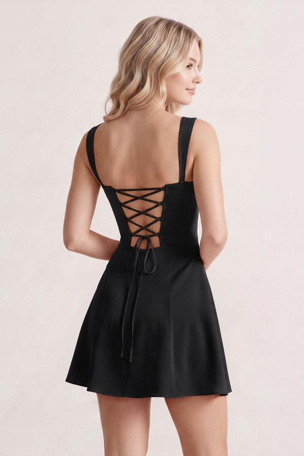 Black Lace Sweetheart A-Line Satin Homecoming Dress With Lace-Up Back | SHEISME