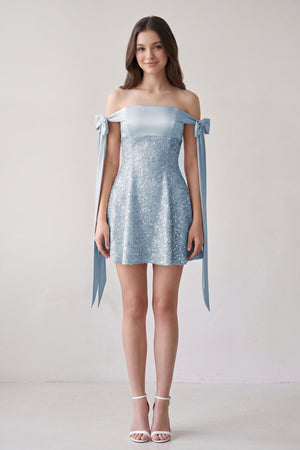 Blue Off-the-Shoulder A-Line Satin Homecoming Dress with Sequins (3) | SHEISME