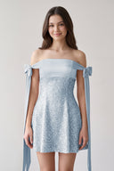 Blue Off-the-Shoulder A-Line Satin Homecoming Dress with Sequins | SHEISME