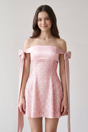 Pink Off-the-Shoulder A-Line Satin Homecoming Dress with Sequins | SHEISME