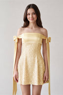 Yellow Off-the-Shoulder A-Line Satin Homecoming Dress with Sequins | SHEISME