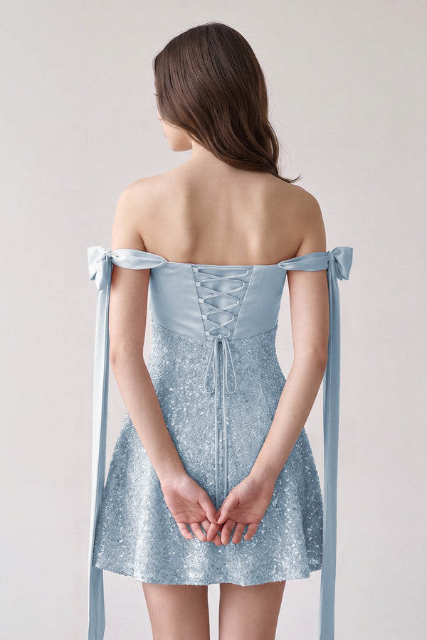 Blue Off-the-Shoulder A-Line Satin Homecoming Dress with Sequins (2) | SHEISME