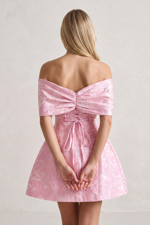 Pink Off The Shoulder Jacquard A Line Homecoming Dress With Appliques - SHEISME