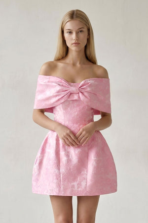 Pink Off The Shoulder Jacquard A Line Homecoming Dress With Appliques - SHEISME