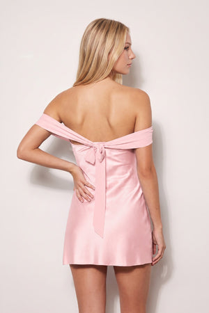 Pink Off the Shoulder Sheath Satin Mini Homecoming Dress (4) | SHEISME