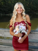 Burgundy Off The Shoulder Tulle Short Homecoming & Cocktail Dresses  - SHEISME