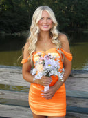 Orange Off The Shoulder Tulle Short Homecoming & Cocktail Dresses  - SHEISME