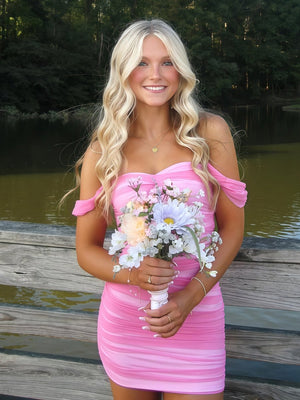 Pink Off The Shoulder Tulle Short Homecoming & Cocktail Dresses  - SHEISME