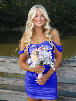 Royal Blue Off The Shoulder Tulle Short Homecoming & Cocktail Dresses  - SHEISME