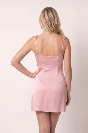 Pink Sheath Satin V Neck Short Homecoming Dresses with Flower Straps (2) | SHEISME