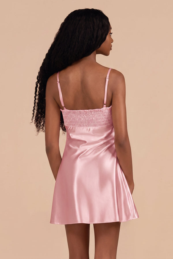 Pink Sheath Spaghetti Straps Satin Homecoming Dress (2) | SHEISME