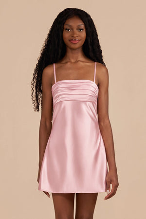 Pink Sheath Spaghetti Straps Satin Homecoming Dress | SHEISME