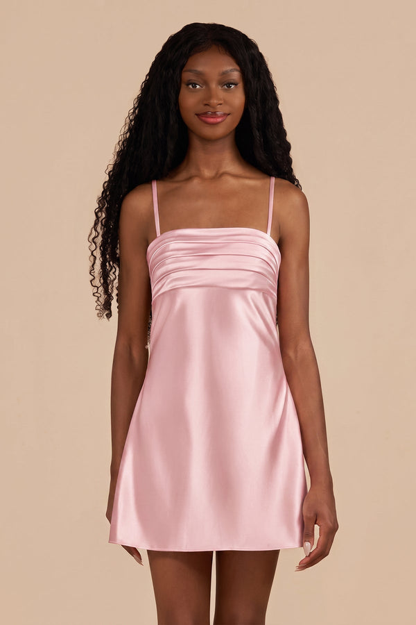 Pink Sheath Spaghetti Straps Satin Homecoming Dress | SHEISME