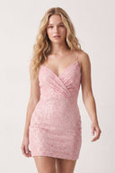 Pink Sheath V Neck Sequin Mini Homecoming Dresses | SHEISME