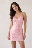 Pink Sheath V Neck Sequins Sheath Mini Homecoming Dresses | SHEISME