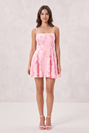 Pink Spaghetti Straps A-Line Embroidered Sequined Tulle Homecoming Dress (3) | SHEISME