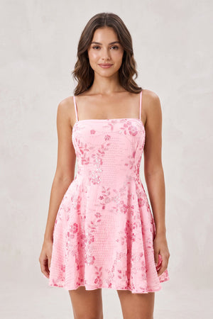 Pink Spaghetti Straps A-Line Embroidered Sequined Tulle Homecoming Dress | SHEISME