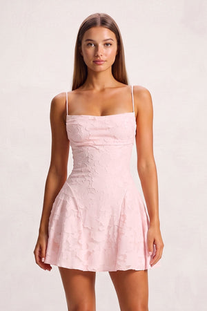 Pink Spaghetti Straps Jacquard Satin A-Line Homecoming Dress | SHEISME