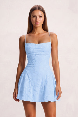 Sky Blue Spaghetti Straps Jacquard Satin A-Line Homecoming Dress | SHEISME