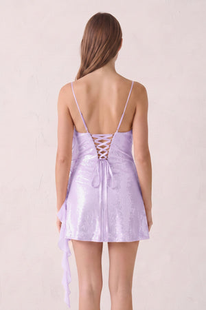Lavender Spaghetti Straps Sequin Ruched Ruffled Sheath Homecoming Dress  | SHEISME