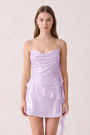 Lavender Spaghetti Straps Sequin Ruched Ruffled Sheath Homecoming Dress  | SHEISME