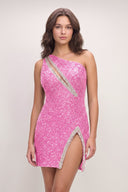 Pink Sparkly One Shoulder Bodycon Sequins Mini Homecoming Dresses | SHEISME