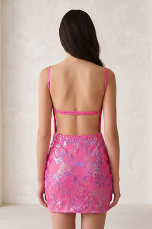 Pink Sparkly Sequin Backless Bodycon Mini Party Dresses | SHEISME