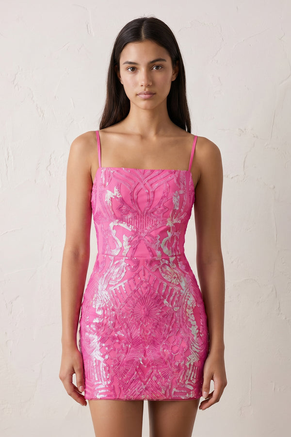 Pink Sparkly Sequin Backless Bodycon Mini Party Dresses | SHEISME